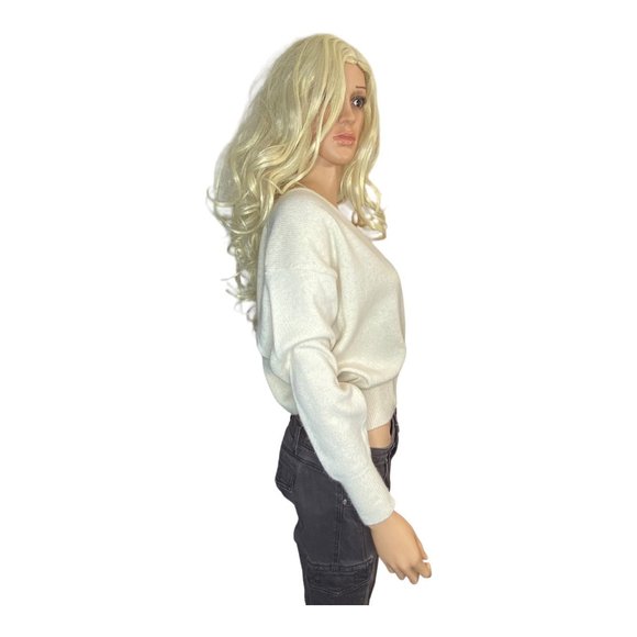 Vintage Jaeger Wrap Cardigan Cropped Jumper Lambswool Angora Ivory Sexy S/M 90's - Picture 3 of 16